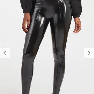 SPANX Black High-Shine Faux Leather Skinny Leggings Large regular